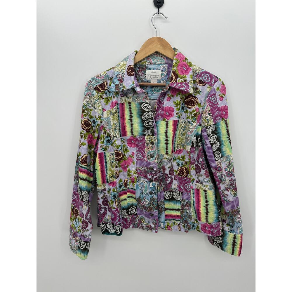 Christopher & Bank Womens Patchwork Button Front Jacket Size XL Lightweight Boho